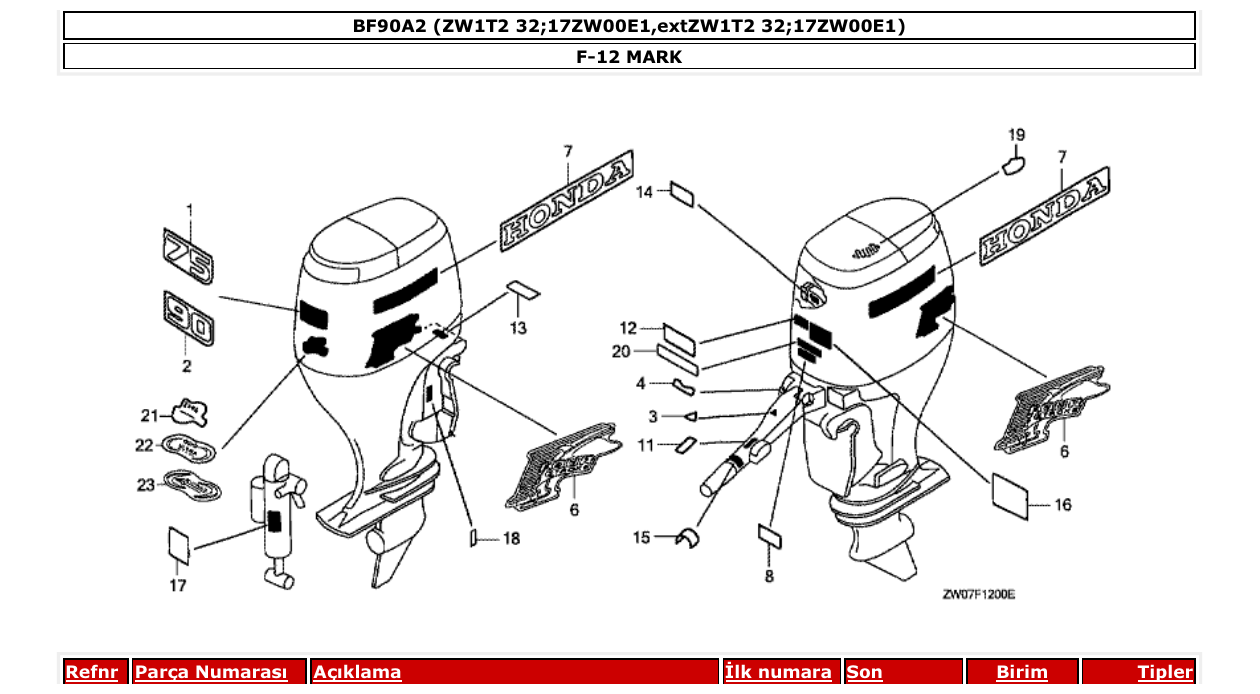bf90a2 – section F-12 MARK parts diagram