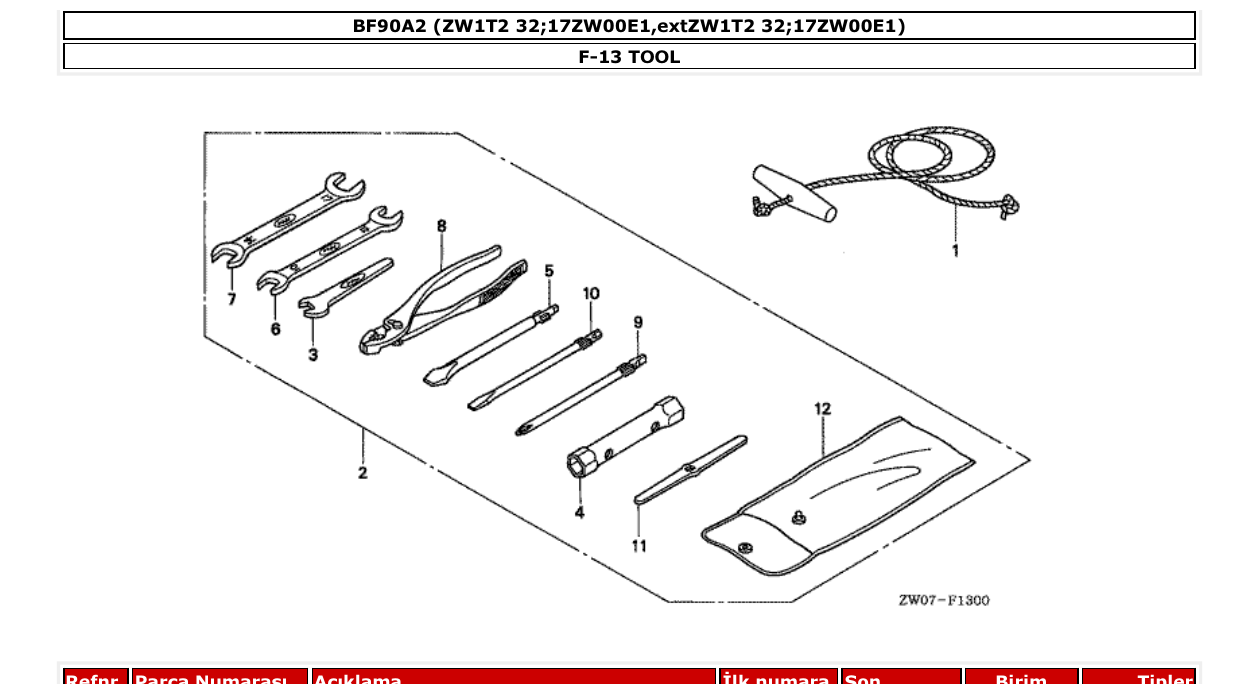 bf90a2 – section F-13 TOOL parts diagram