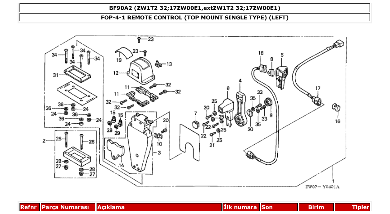 Fig. FOP-4-1 – REMOTE CONTROL (TOP MOUNT SINGLE TYPE) (LEFT) diagram