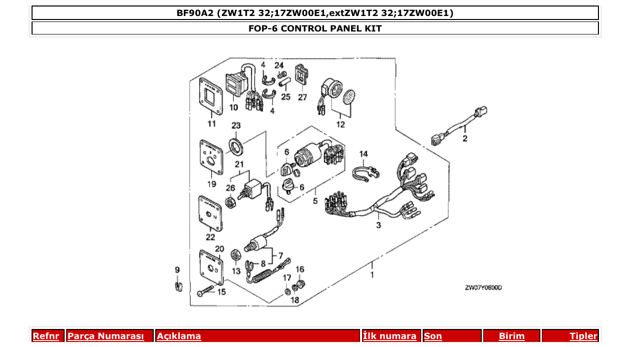 bf90a2 – section FOP-6 CONTROL PANEL KIT parts diagram
