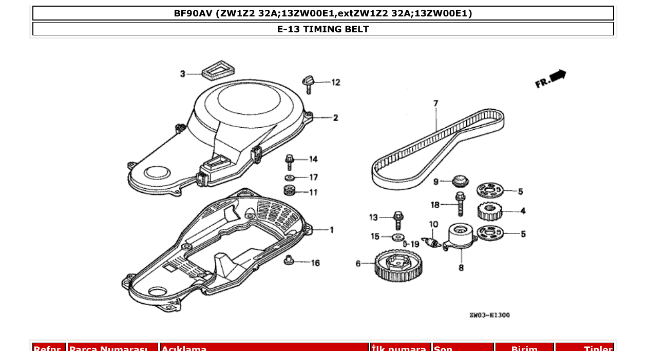 bf90av – section E-13 TIMING BELT parts diagram
