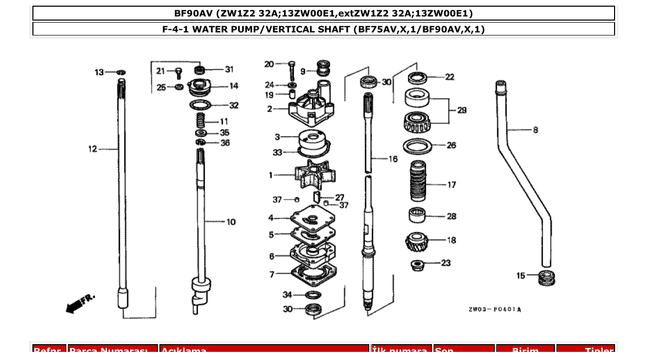 bf90av – section F-4-1 WATER PUMP/VERTICAL SHAFT (BF75AV,X,1/BF90AV,X,1) parts diagram