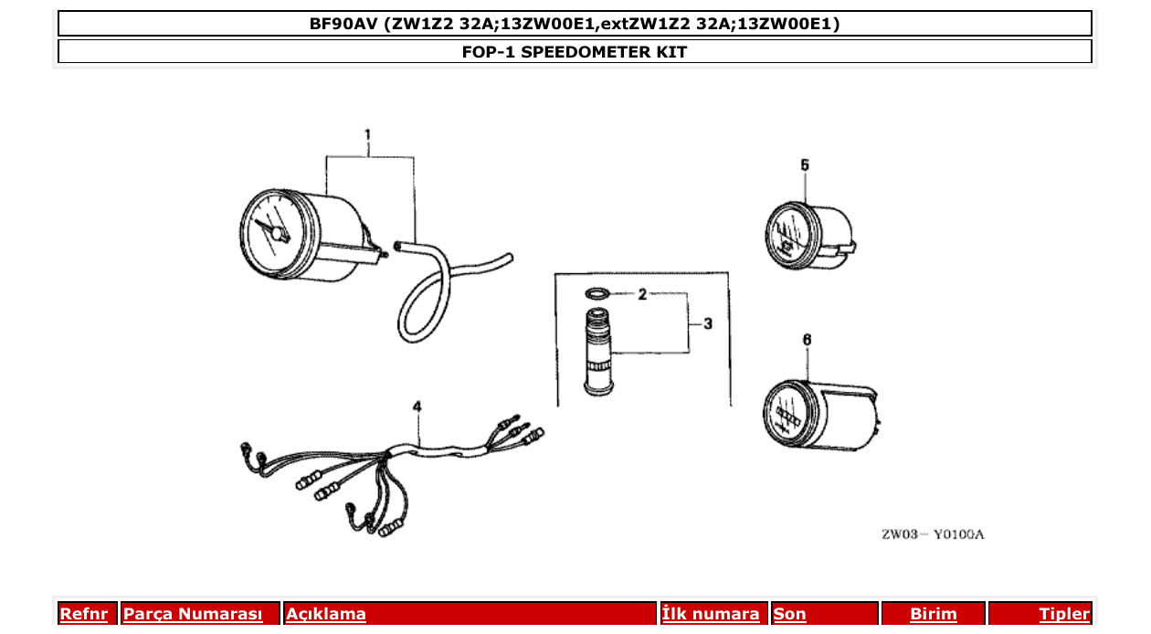 bf90av – section FOP-1 SPEEDOMETER KIT parts diagram