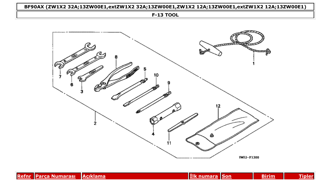 bf90ax – section F-13 TOOL parts diagram