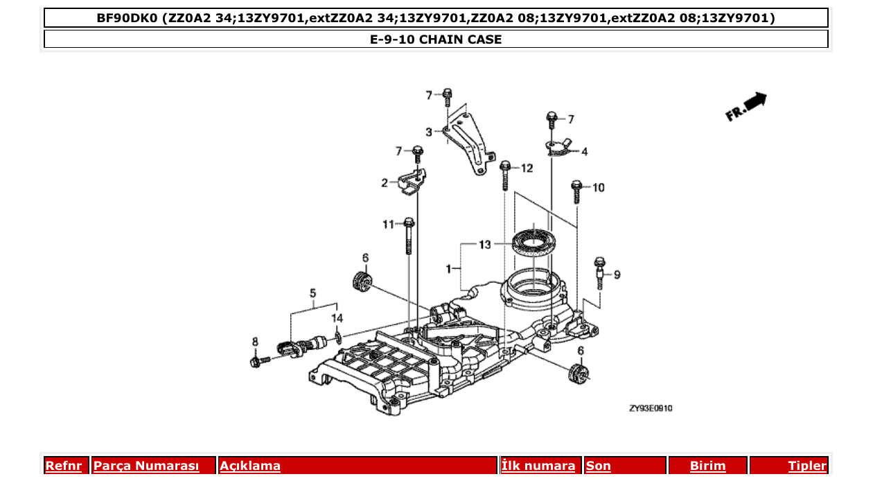 bf90dk0 – section E-9-10 CHAIN CASE parts diagram