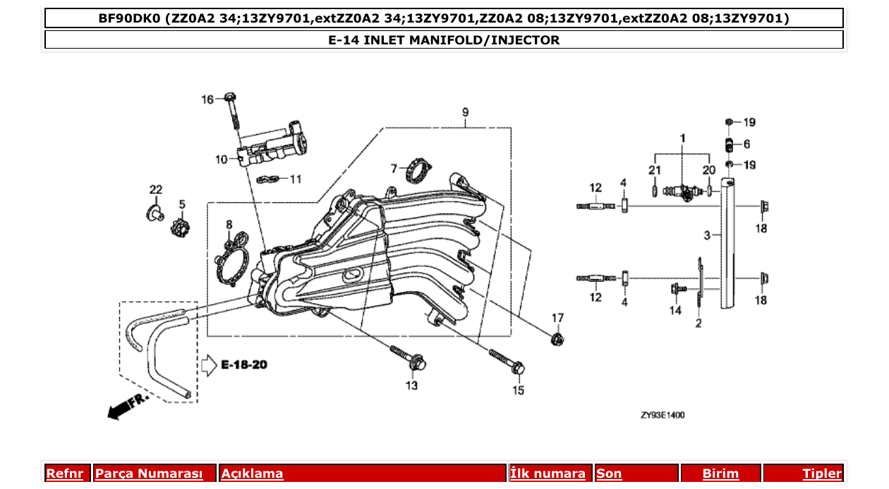 Fig. E-14 – INLET MANIFOLD/INJECTOR diagram
