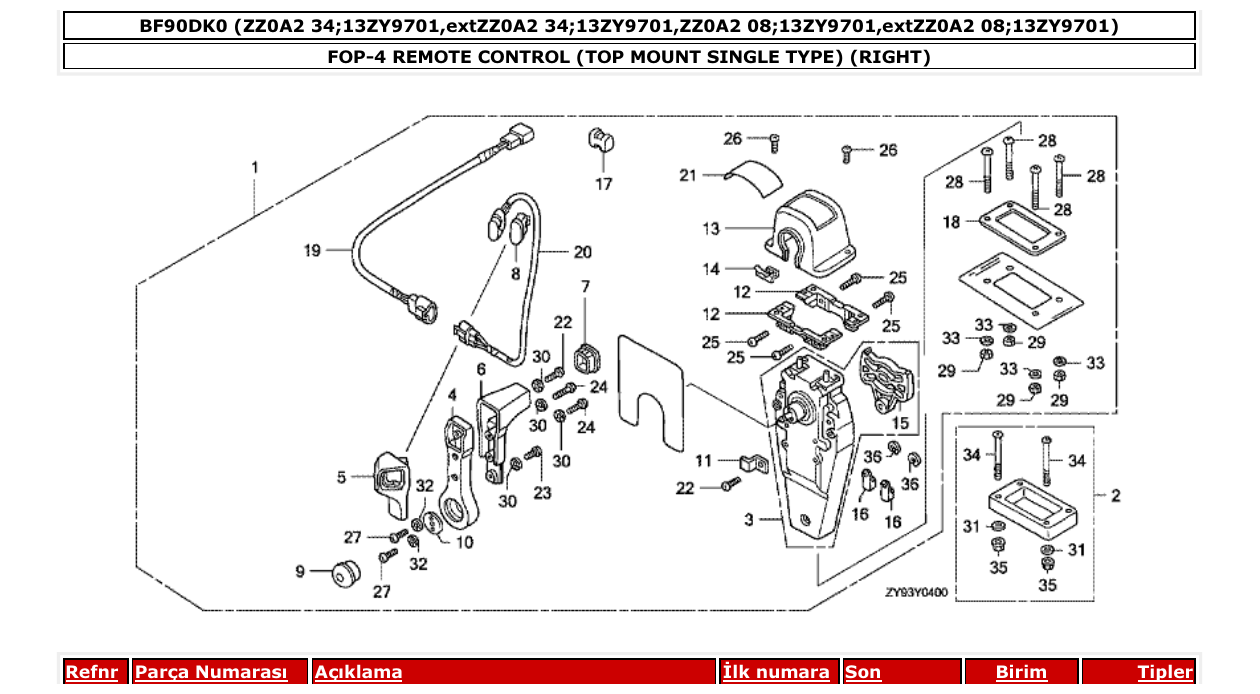 Fig. FOP-4 – REMOTE CONTROL (TOP MOUNT SINGLE TYPE) (RIGHT) diagram