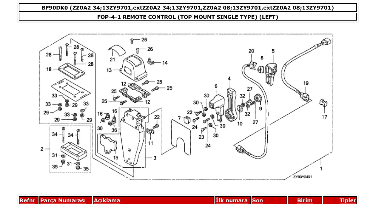 Fig. FOP-4-1 – REMOTE CONTROL (TOP MOUNT SINGLE TYPE) (LEFT) diagram