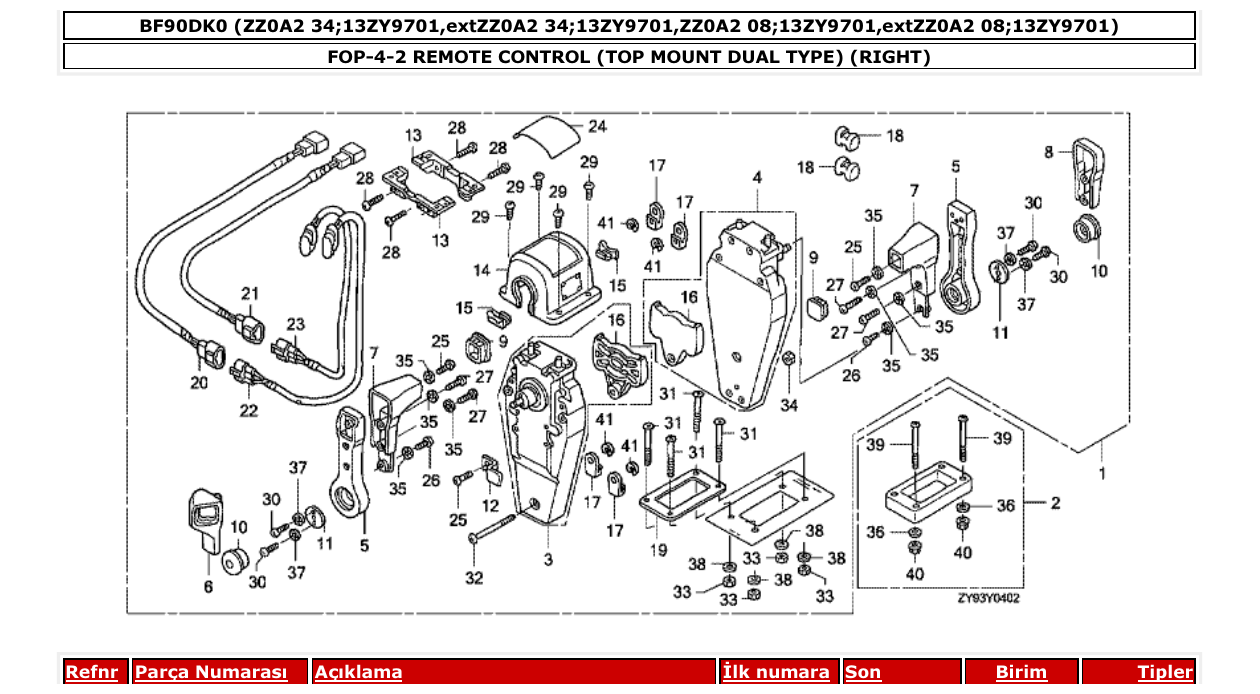 Fig. FOP-4-2 – REMOTE CONTROL (TOP MOUNT DUAL TYPE) (RIGHT) diagram