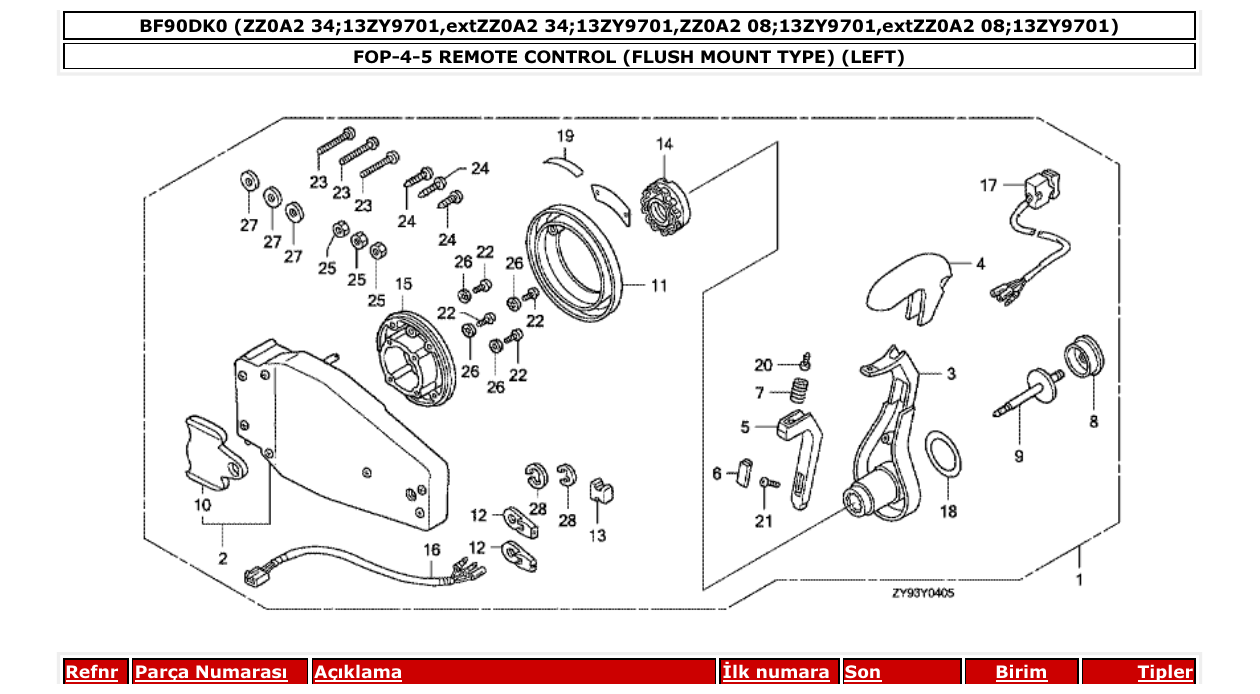 bf90dk0 – section FOP-4-5 REMOTE CONTROL (FLUSH MOUNT TYPE) (LEFT) parts diagram