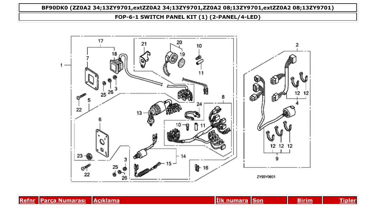Fig. FOP-6-1 – SWITCH PANEL KIT (1) (2-PANEL/4-LED) diagram