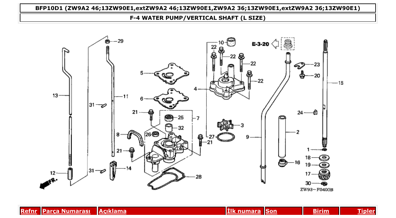 Fig. F-4 – WATER PUMP/VERTICAL SHAFT (L SIZE) diagram
