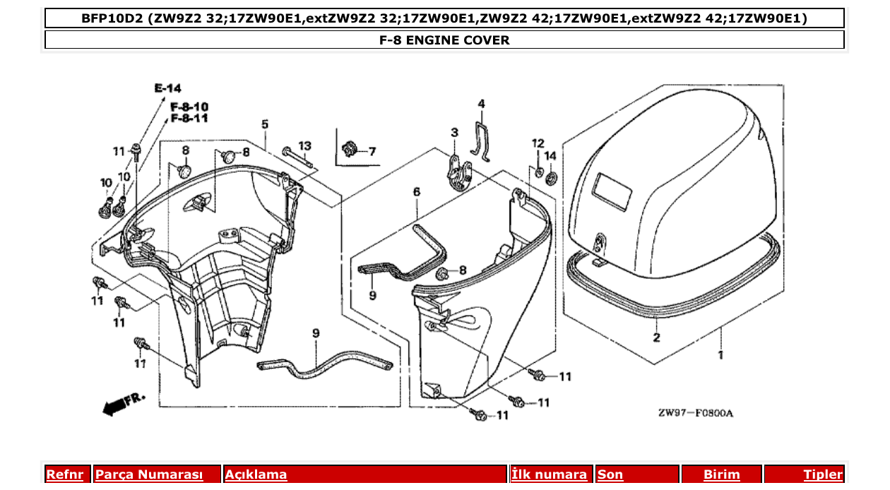 bfp10d2 – section F-8 ENGINE COVER parts diagram