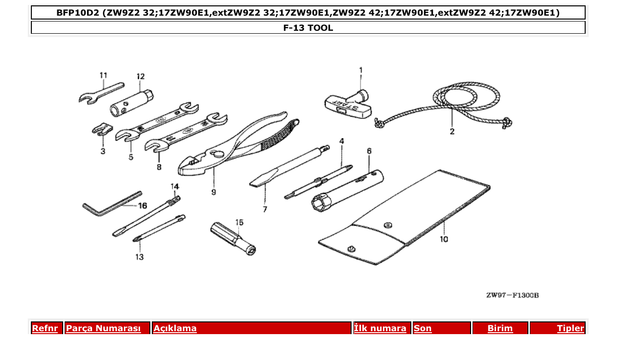 bfp10d2 – section F-13 TOOL parts diagram