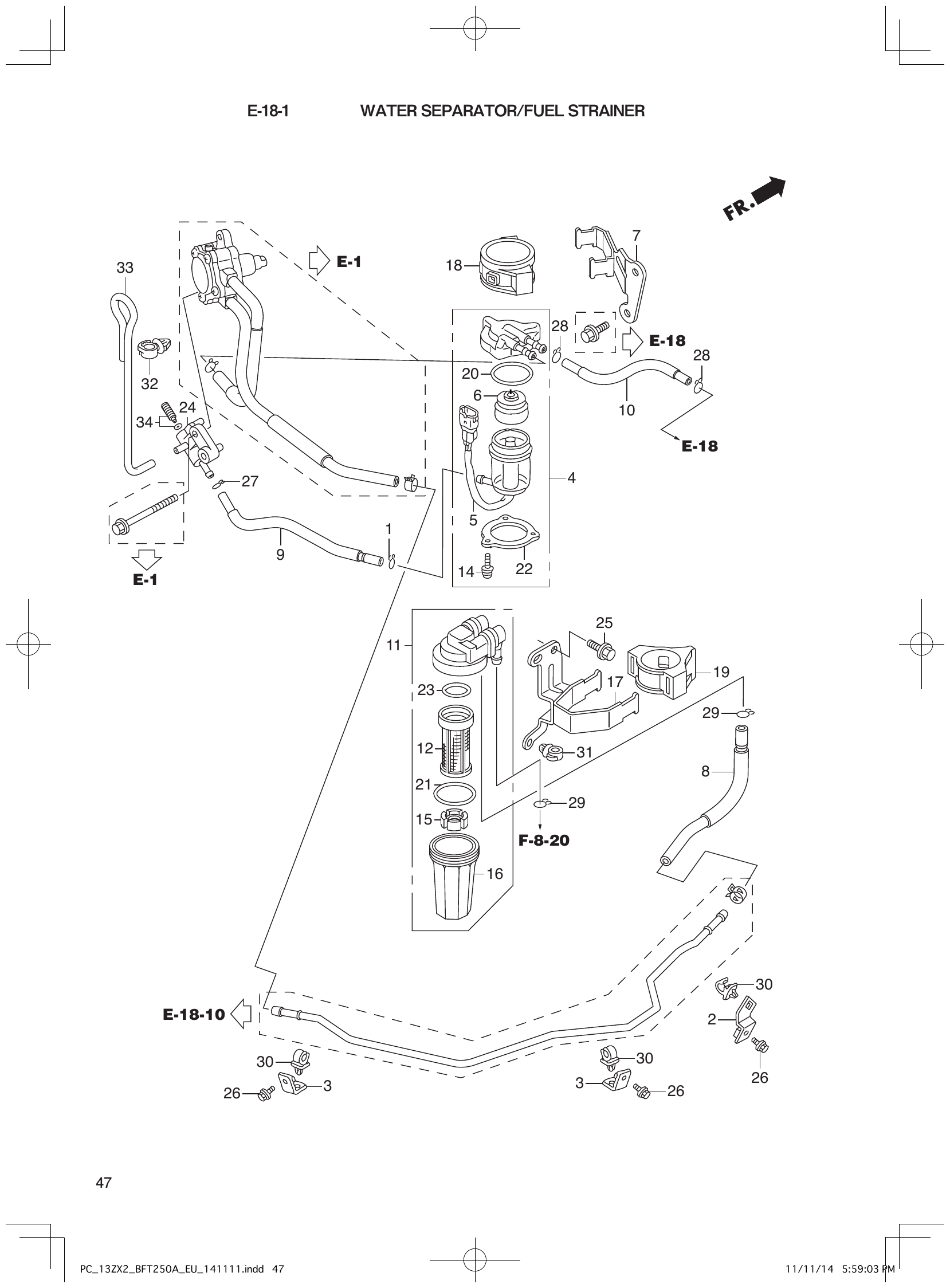 BFT250A – section E-1 18 parts diagram