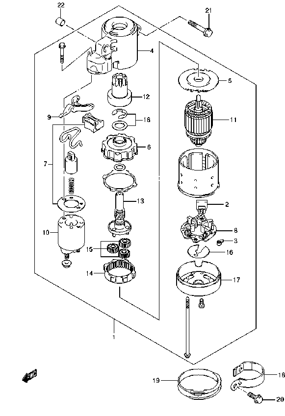 DF140A – section 25 STARTING MOTOR parts diagram
