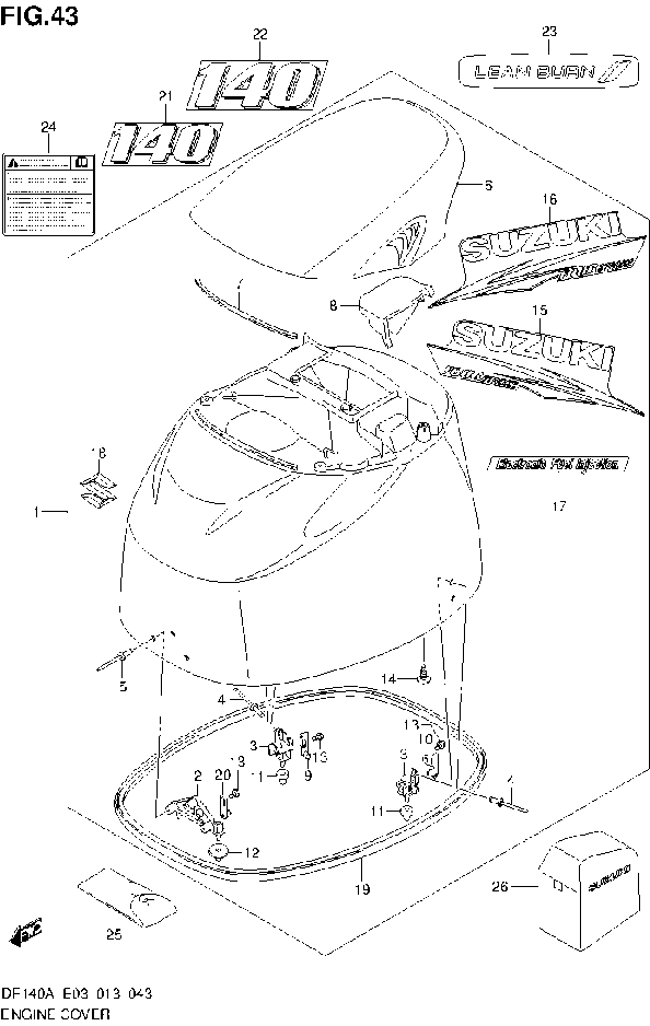 DF140A – section 43 ENGINE COVER parts diagram