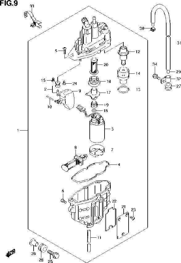 DF140A – section 9 FUEL VAPOR SEPARATOR parts diagram