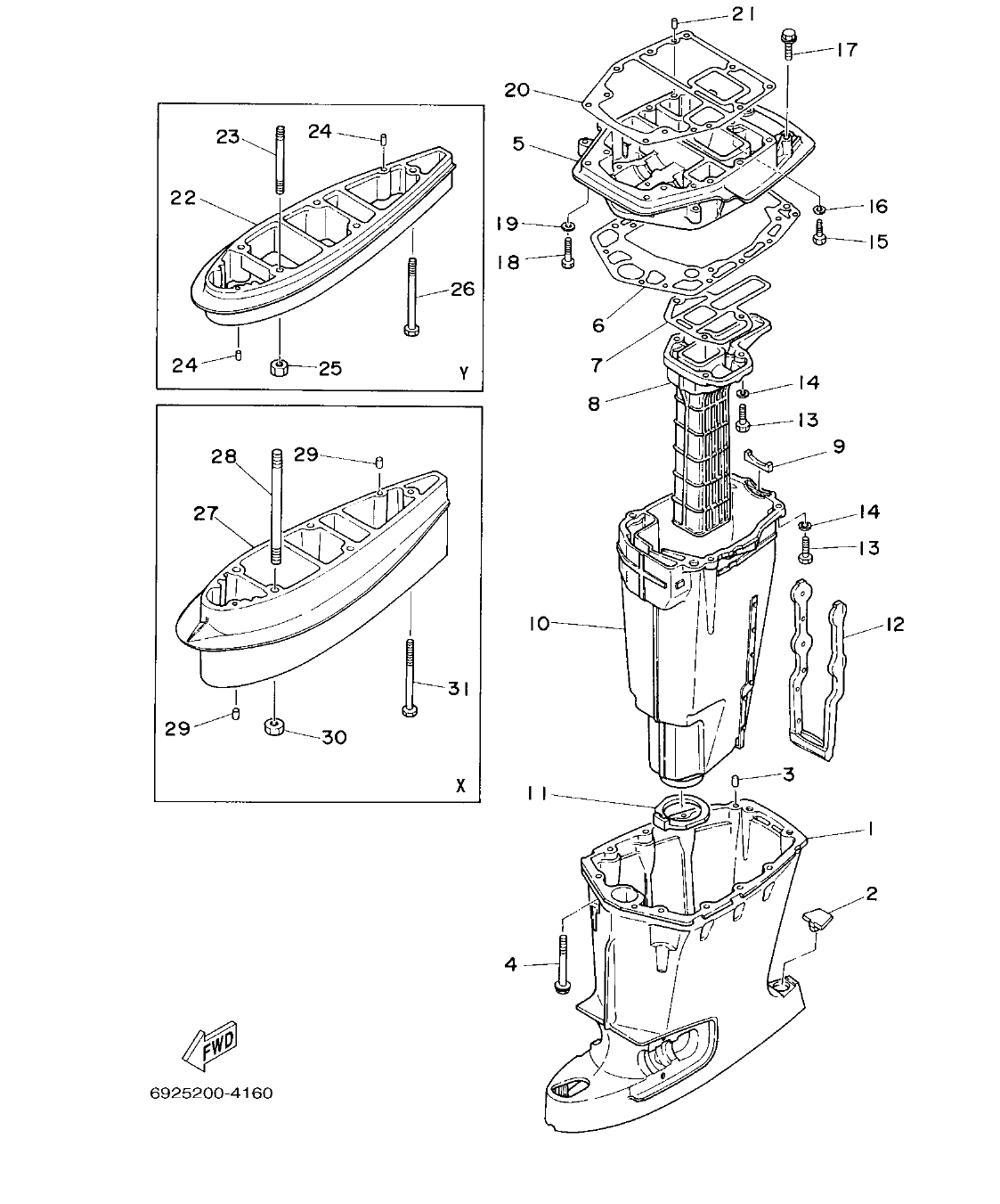 E60J'04 – section 16 UPPER CASING FUNDA SUPERIOR parts diagram