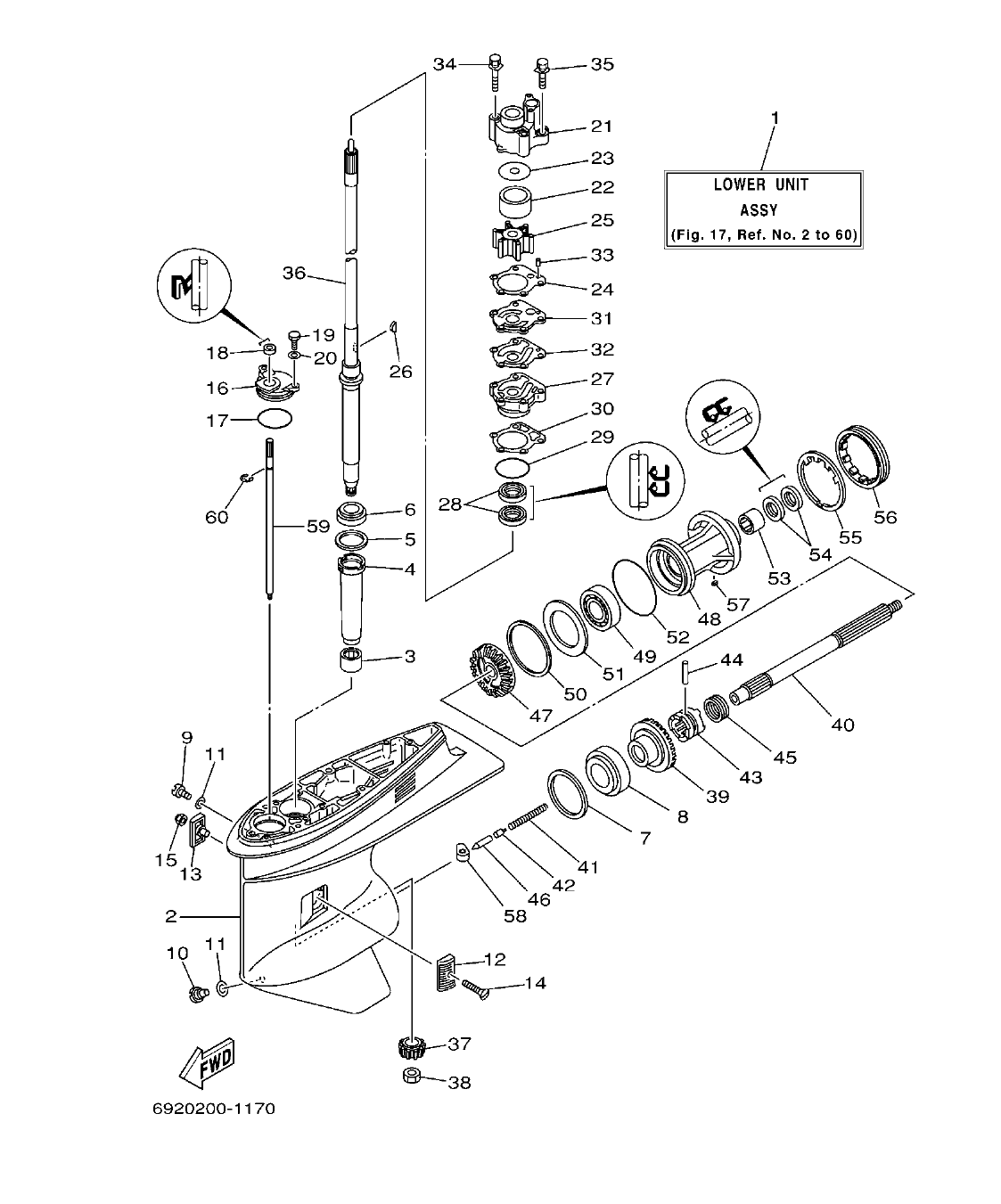 E60J'04 – section 17 LOWER CASING & DRIVE 1 IMPULSOR E INFERIOR 1 parts diagram