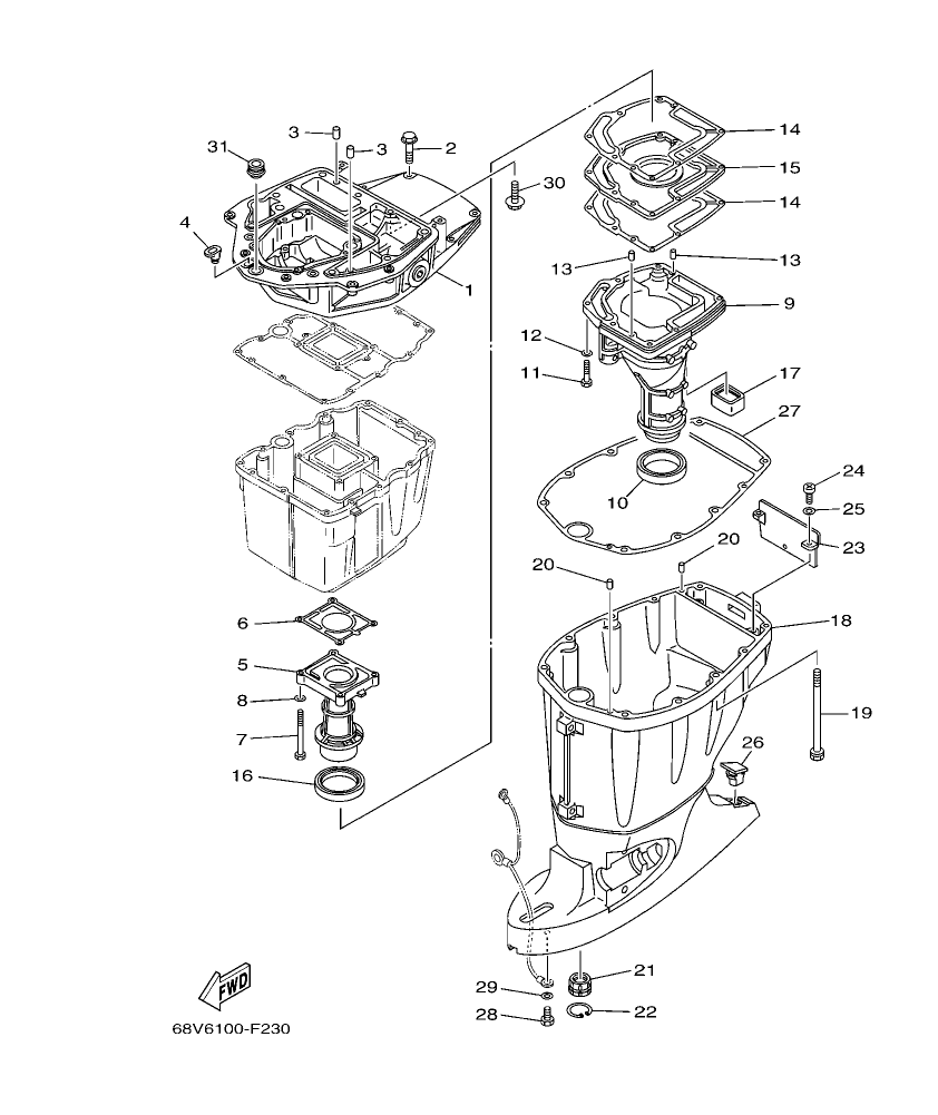 F115TR-2009 – section 23 UPPER CASING parts diagram