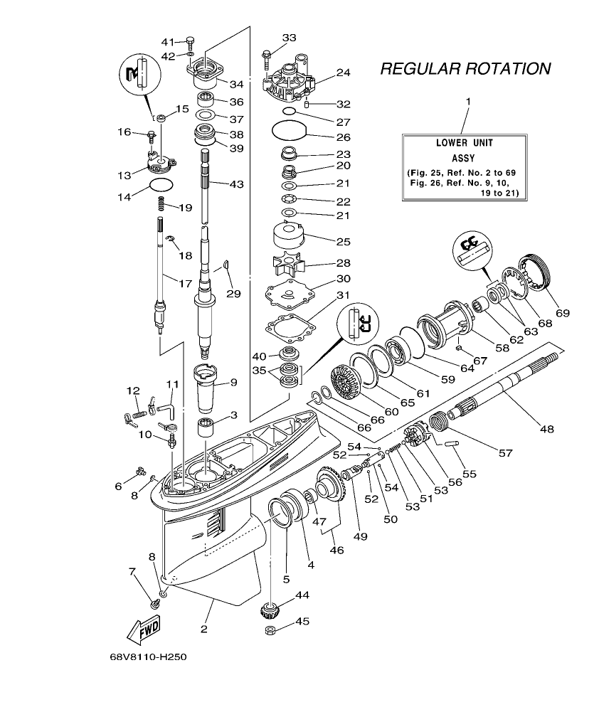 F115TR-2009 – section 25 LOWER CASING & DRIVE 1 parts diagram