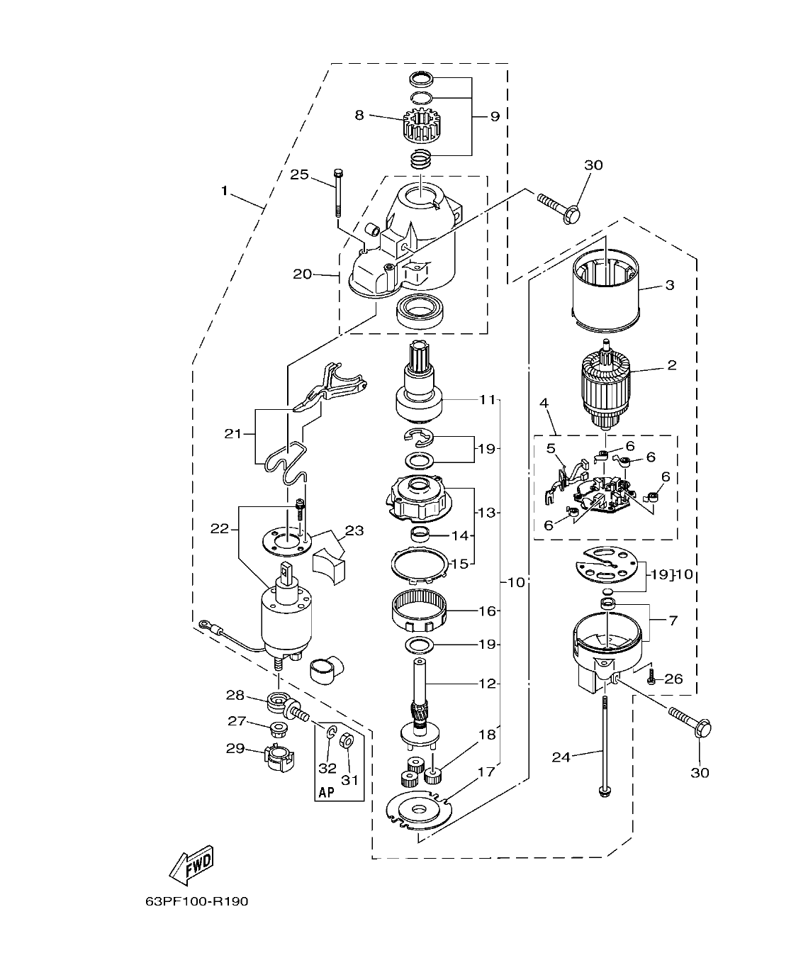 FL150FET'19 – section 19 STARTING MOTOR MOTOR DE ARRANQUE parts diagram