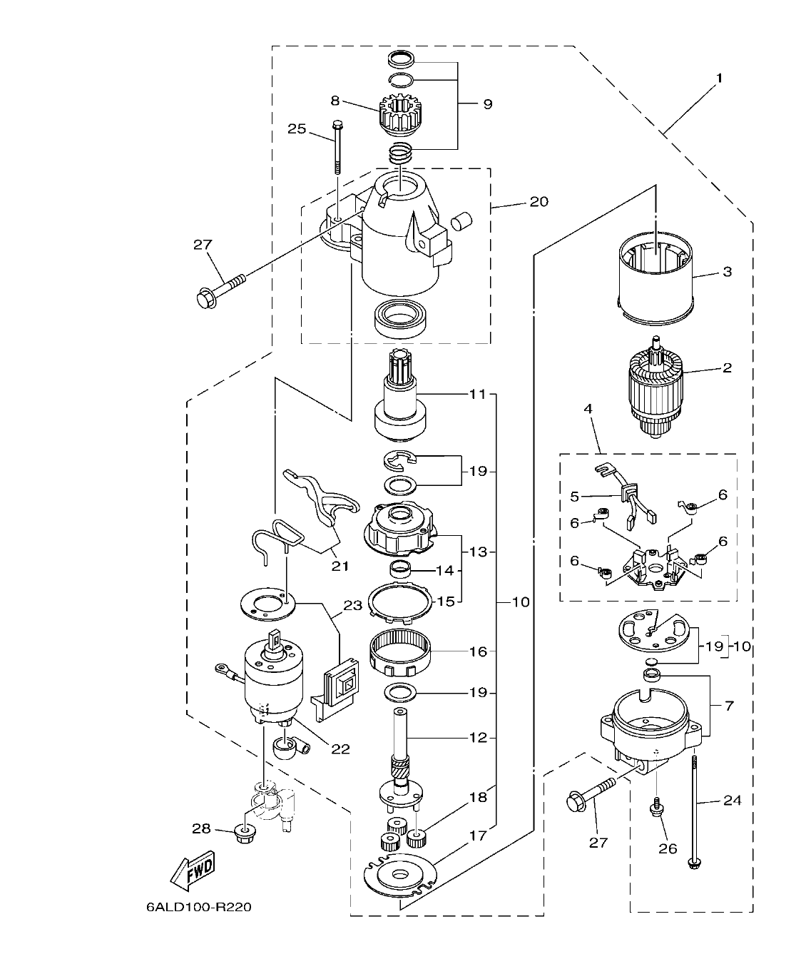 F200BET'19 – section 22 STARTING MOTOR MOTOR DE ARRANQUE parts diagram