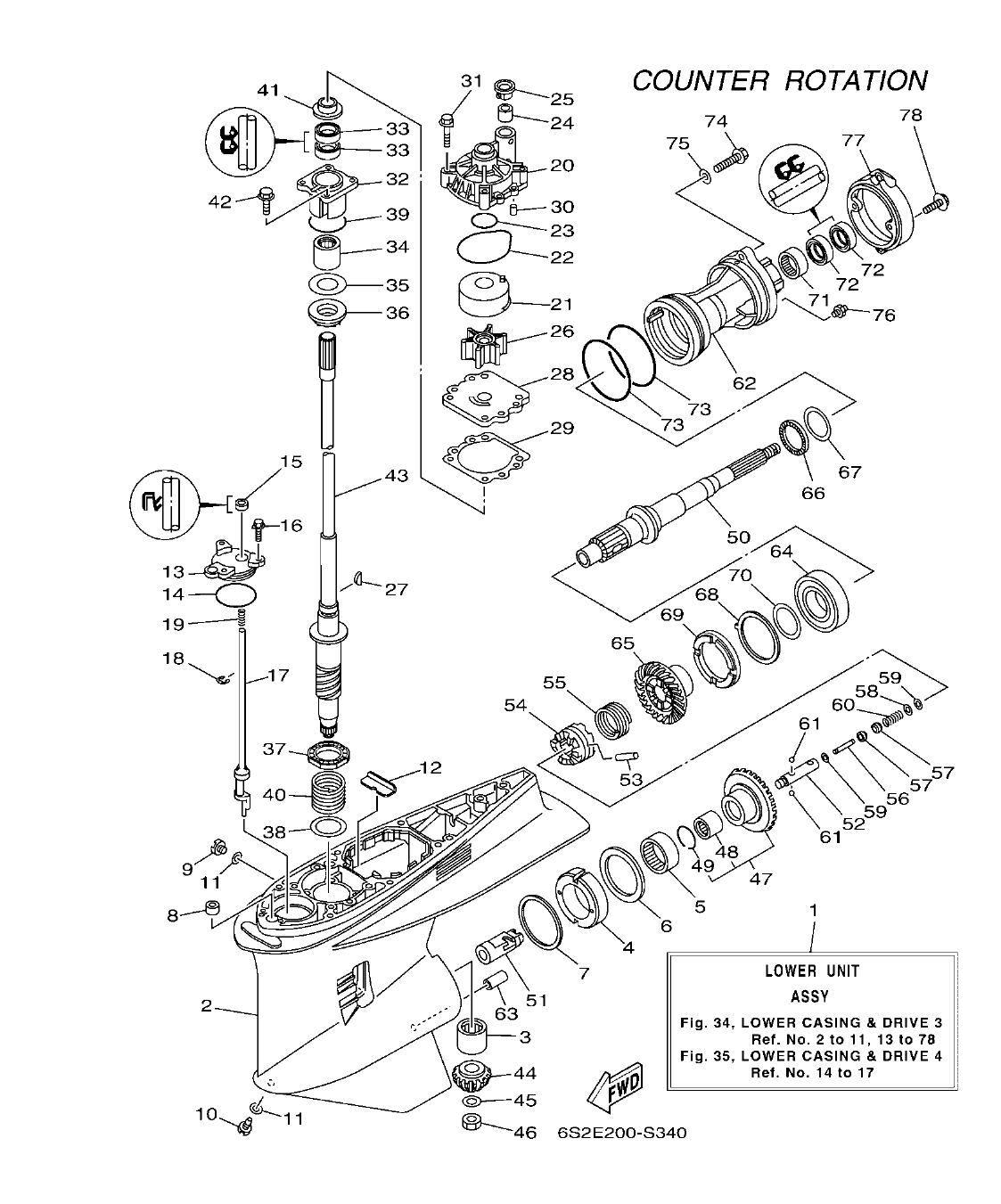F200BET'19 – section 34 LOWER CASING & DRIVE 3 IMPULSOR E INFERIOR 3 parts diagram