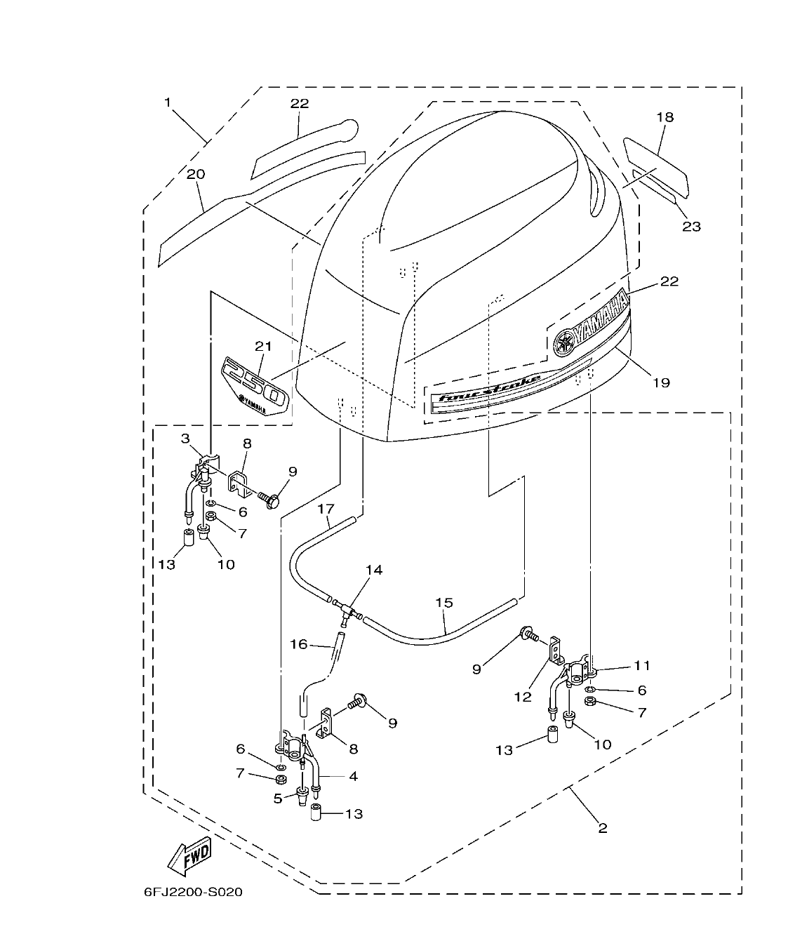 F250HET'21 – section 2 TOP COWLING SOPORTE SUPERIOR parts diagram