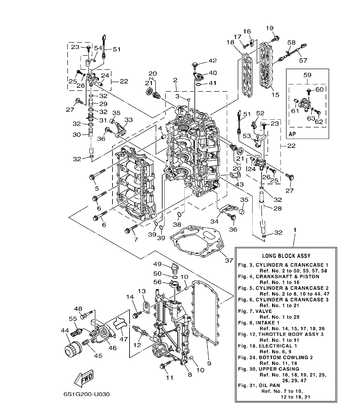 F250HET'21 – section 3 CYLINDER & CRANKCASE 1 CILINDRO & CARTER 1 parts diagram