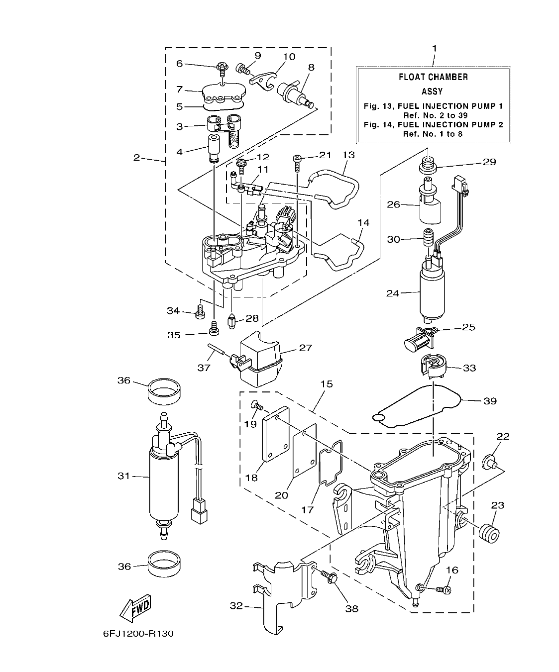 FL250HET'21 – section 13 FUEL INJECTION PUMP 1 BOMBA DE INYECTOR 1 parts diagram