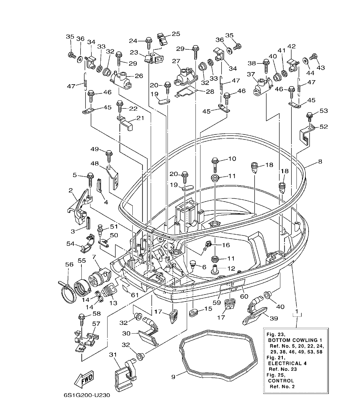 FL250HET'21 – section 23 BOTTOM COWLING 1 CUBIERTA INFERIOR 1 parts diagram