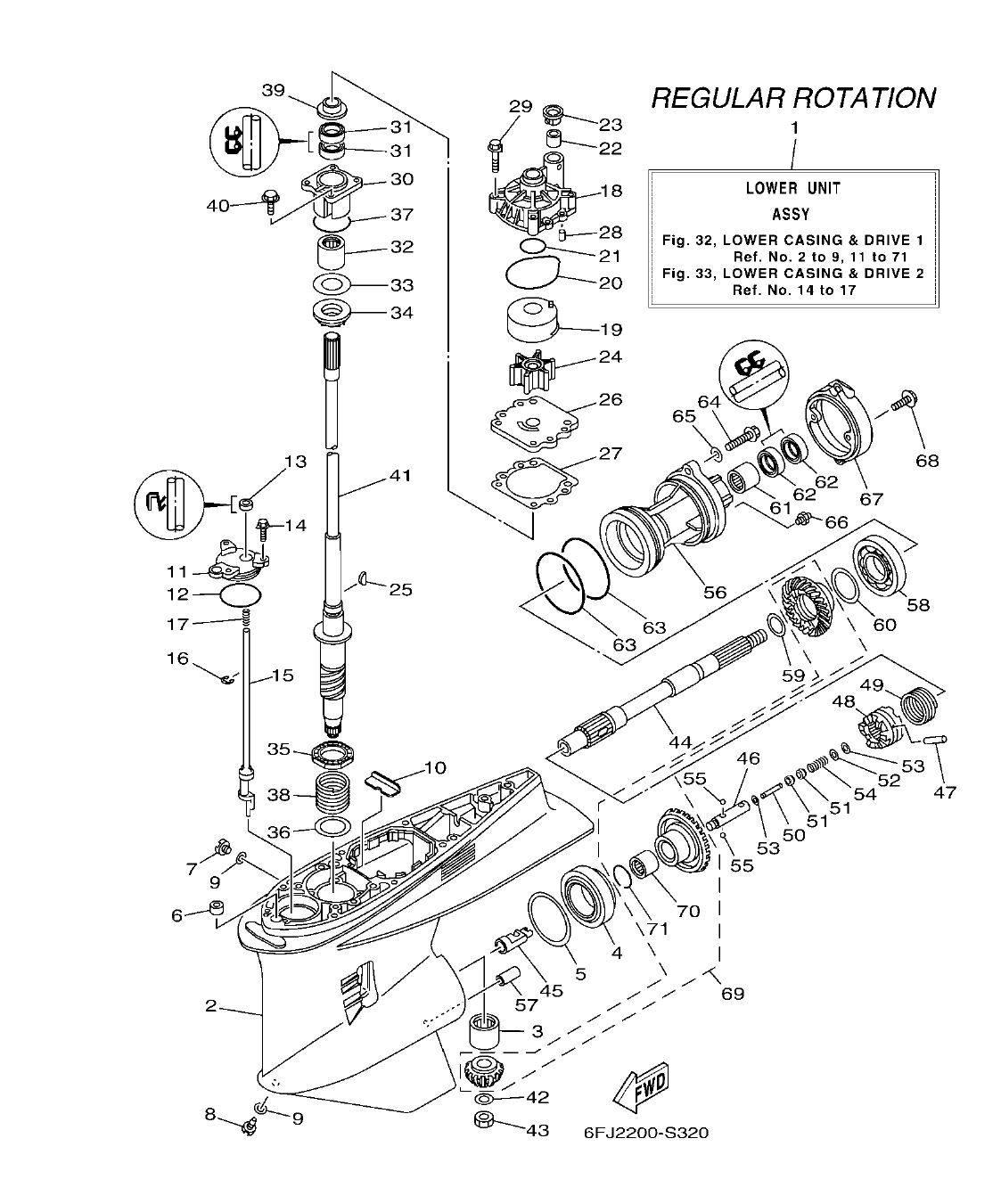 F250HET'21 – section 32 LOWER CASING & DRIVE 1 IMPULSOR E INFERIOR 1 parts diagram