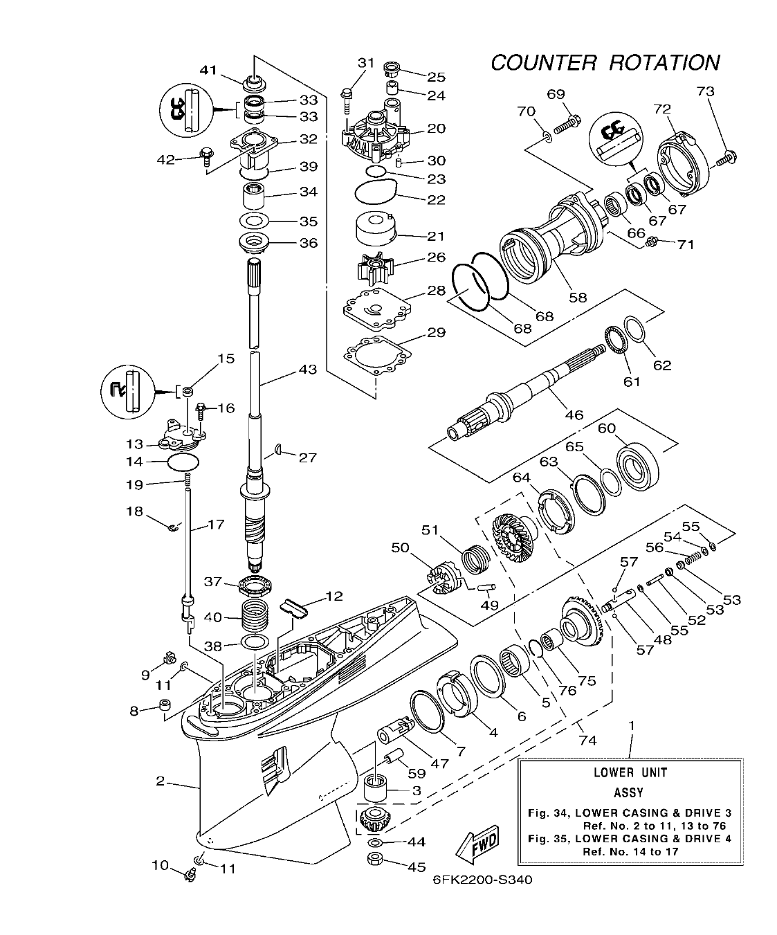 FL250HET'21 – section 34 LOWER CASING & DRIVE 3 IMPULSOR E INFERIOR 3 parts diagram