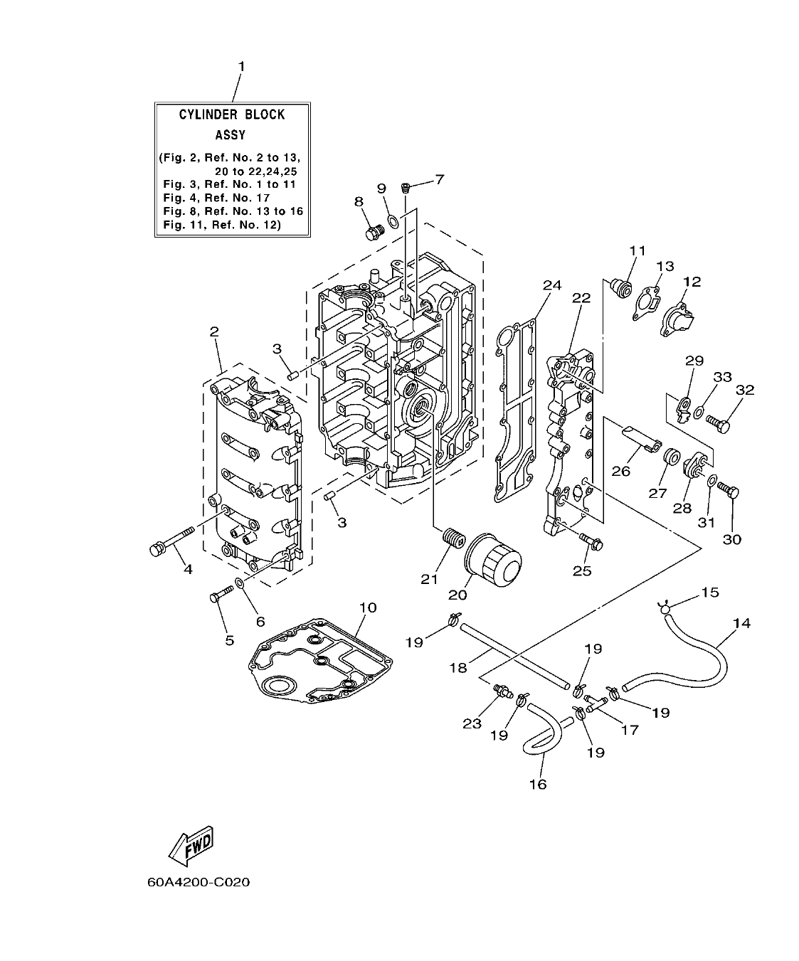 F50DET'04 – section 2 CYLINDER & CRANKCASE 1 CILINDRO & CARTER 1 parts diagram