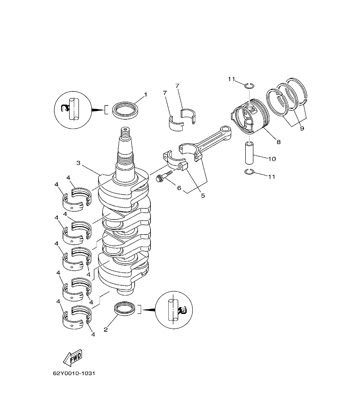 F50DET'04 – section 3 CRANKSHAFT & PISTON CIGUENAL & PISTON parts diagram