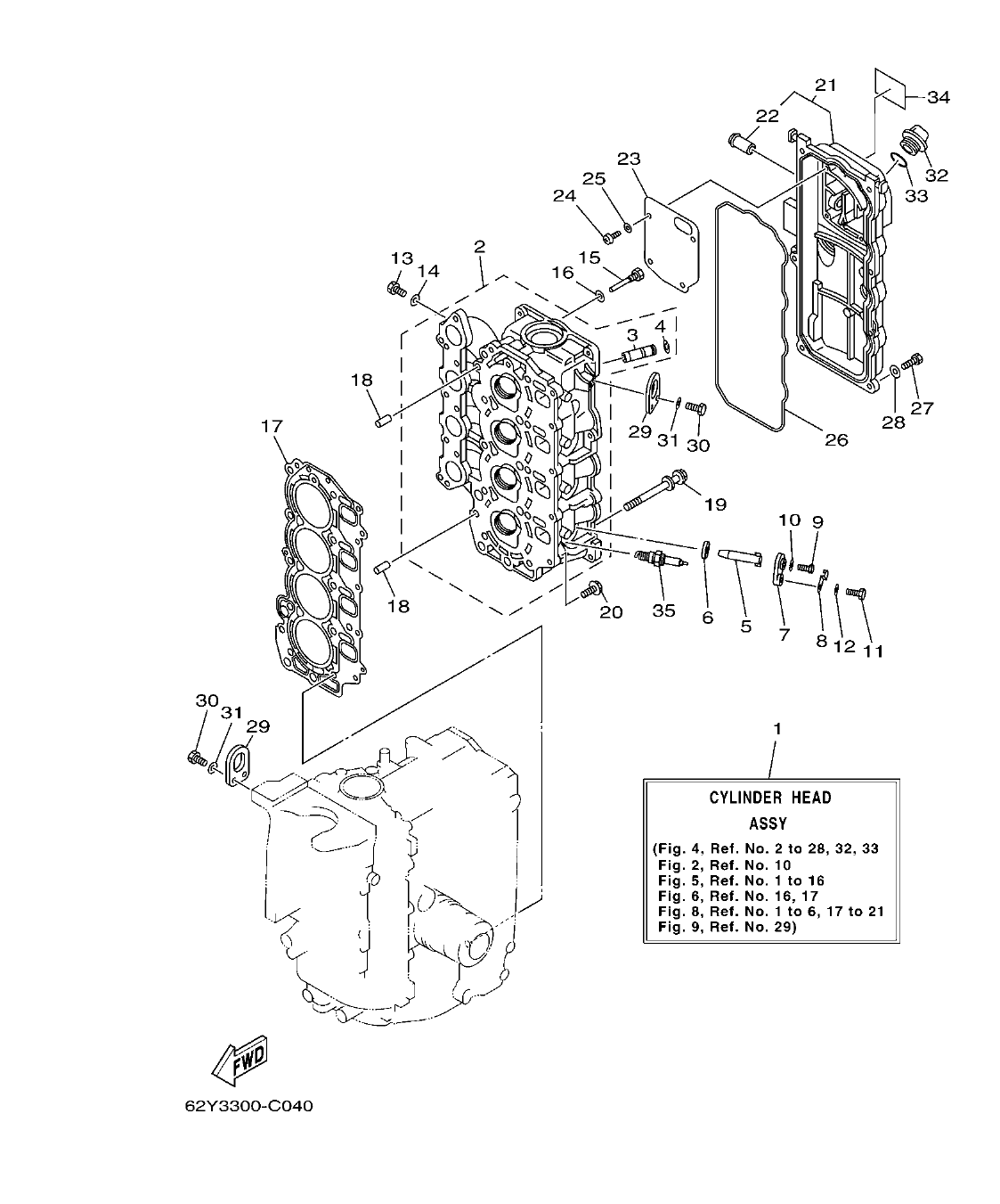 F50DET'04 – section 4 CYLINDER & CRANKCASE 2 CILINDRO & CARTER 2 parts diagram