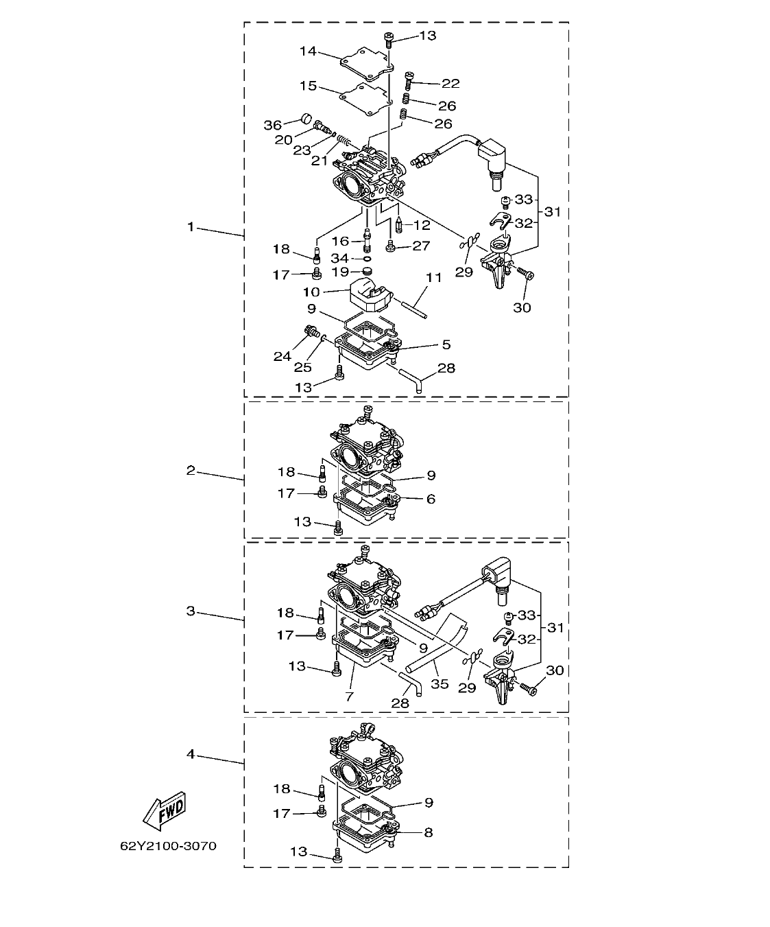F50DET'04 – section 7 CARBURETOR CARBURADOR parts diagram