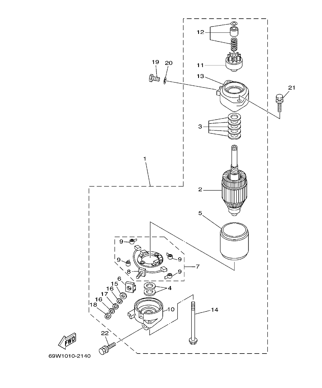F50DET'04 – section 14 STARTING MOTOR MOTOR DE ARRANQUE parts diagram