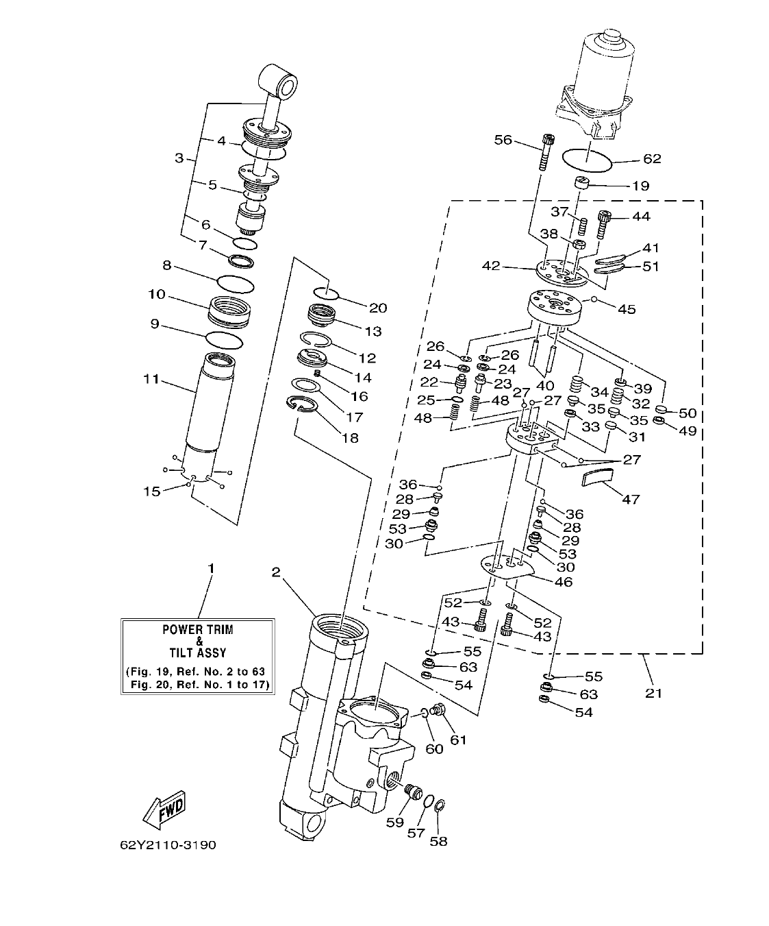 F50DET'04 – section 19 POWER TRIM & TILT ASSY 1 COMPONER Y PODER VARILLA 1 parts diagram