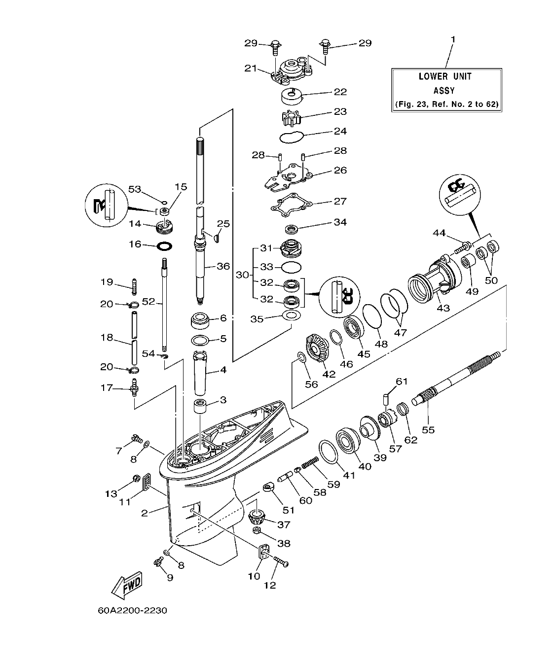 F50DET'04 – section 23 LOWER CASING & DRIVE 1 IMPULSOR E INFERIOR 1 parts diagram