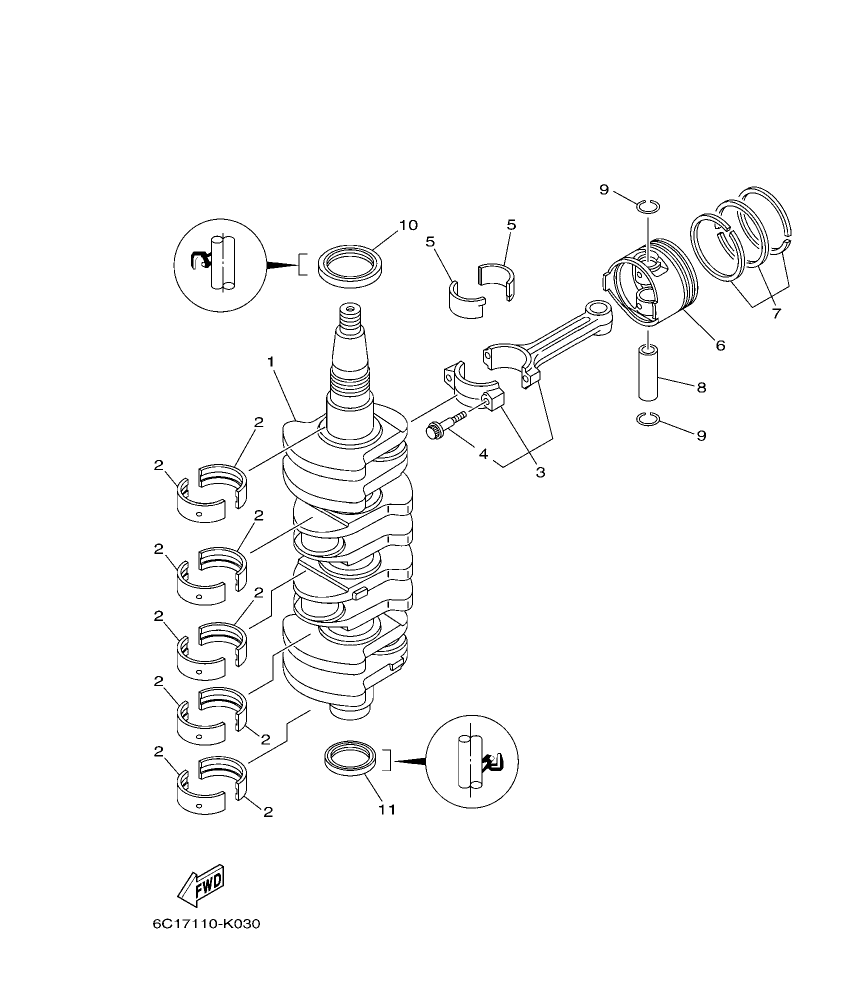 F70LA – section 3 CRANKSHAFT & PISTON parts diagram