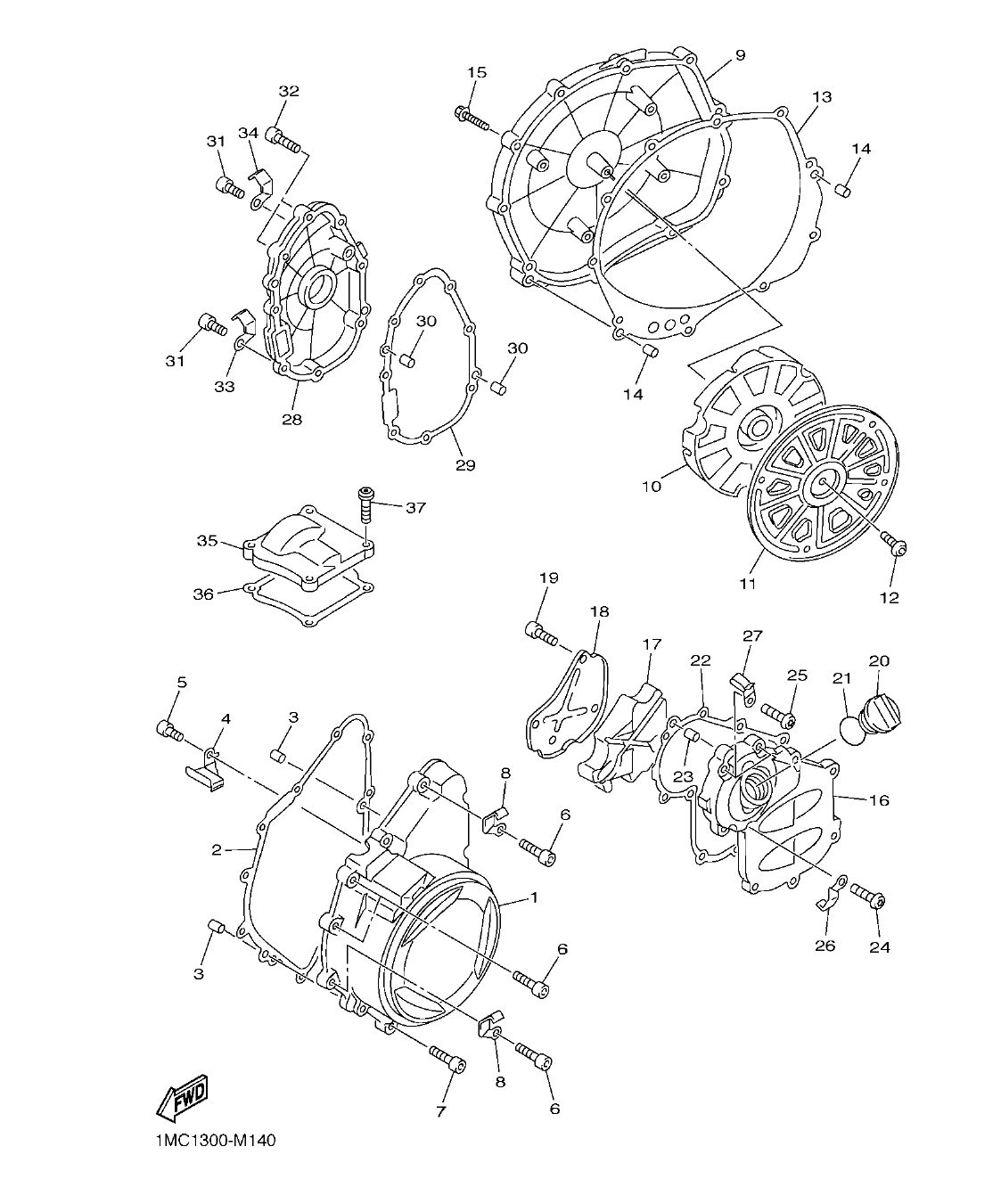 Fig. 14 – CRANKCASE COVER 1 diagram