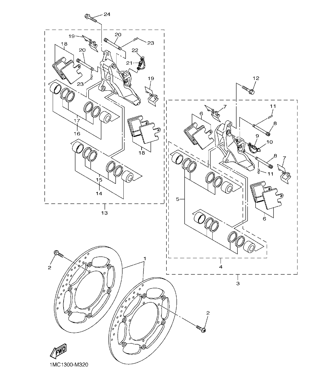 FJR1300AP – section 32 FRONT BRAKE CALIPER parts diagram