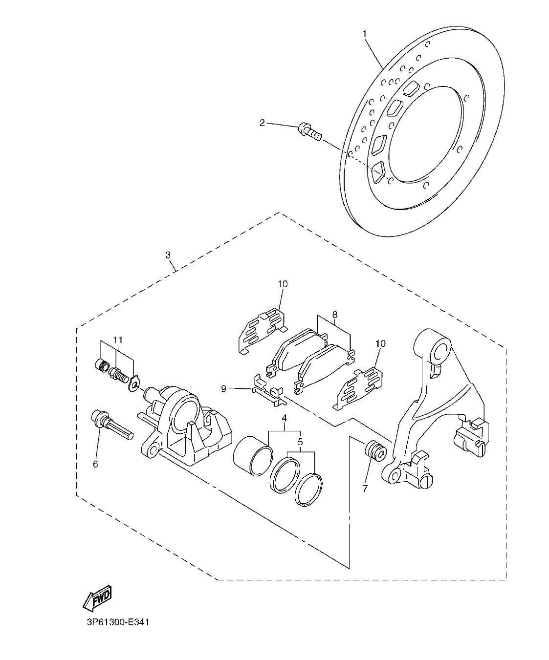 Fig. 34 – REAR BRAKE CALIPER diagram