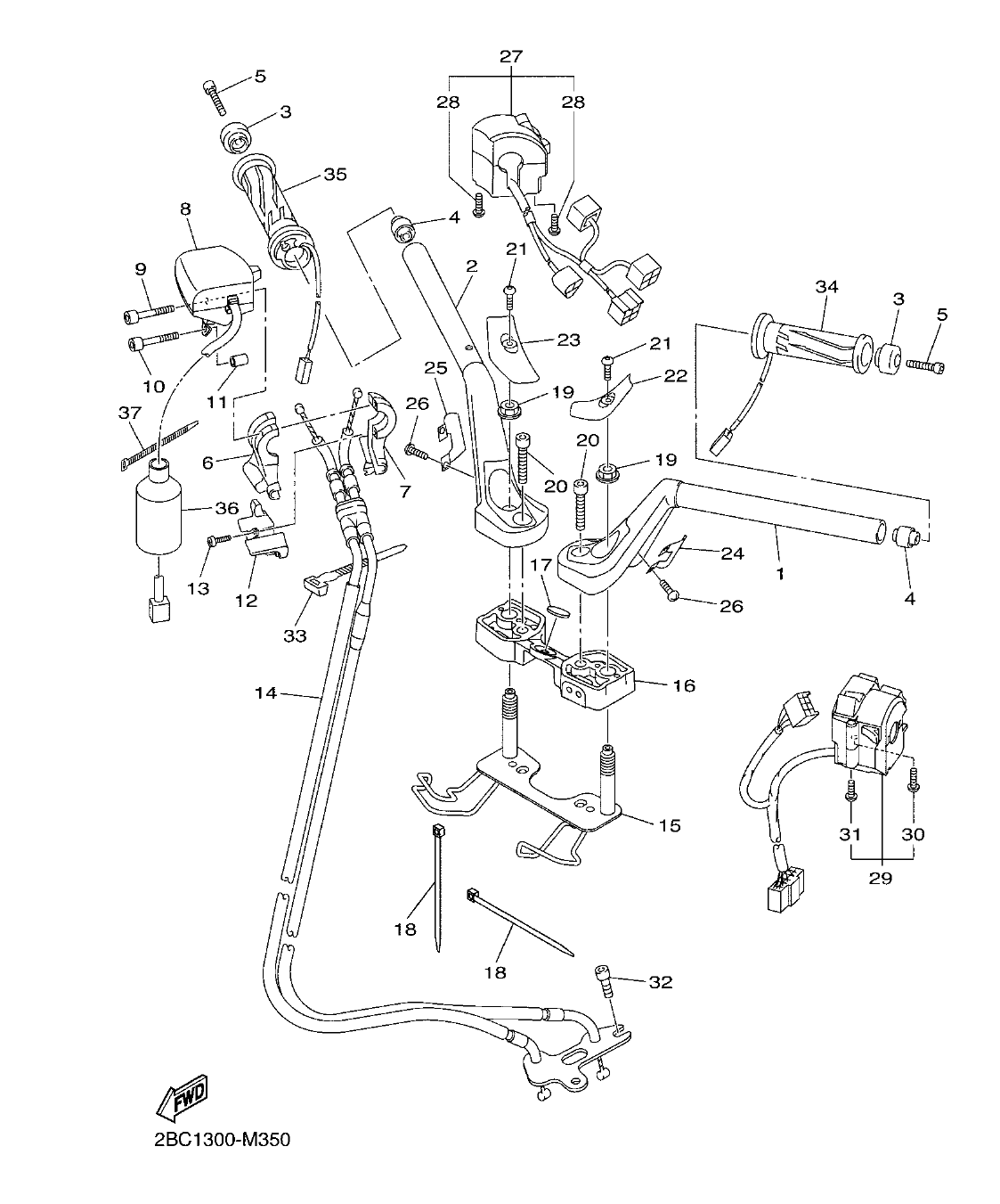 FJR1300AP – section 35 STEERING HANDLE & CABLE parts diagram