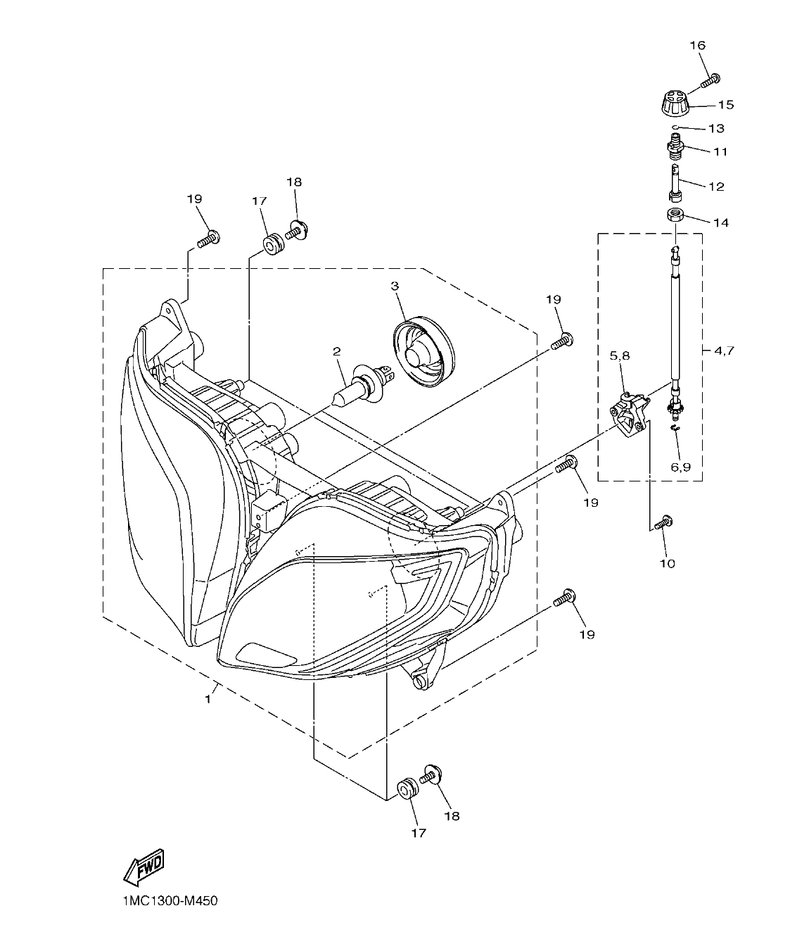 FJR1300AP – section 45 HEADLIGHT parts diagram
