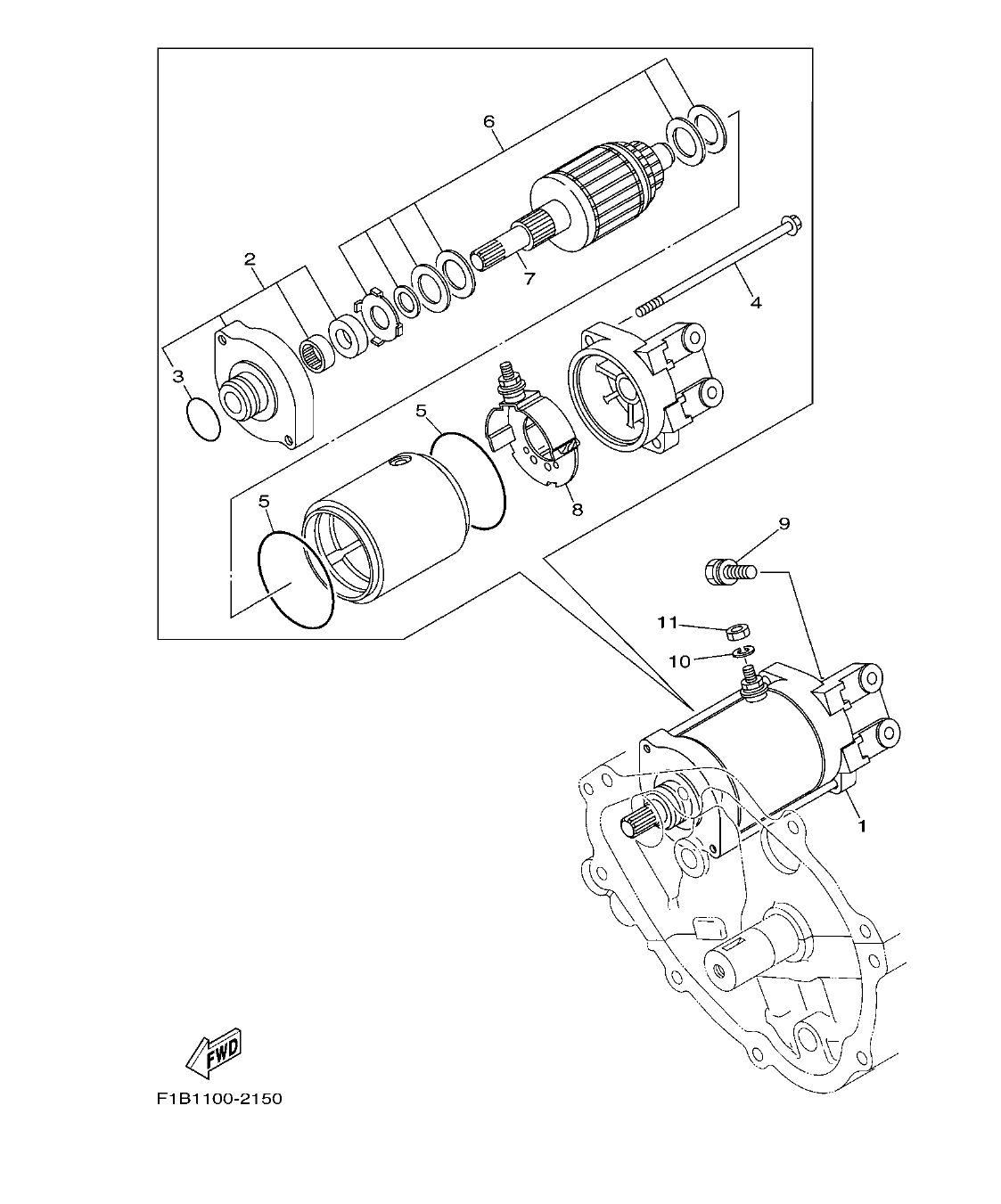 FX1100-F – section 15 STARTING MOTOR parts diagram