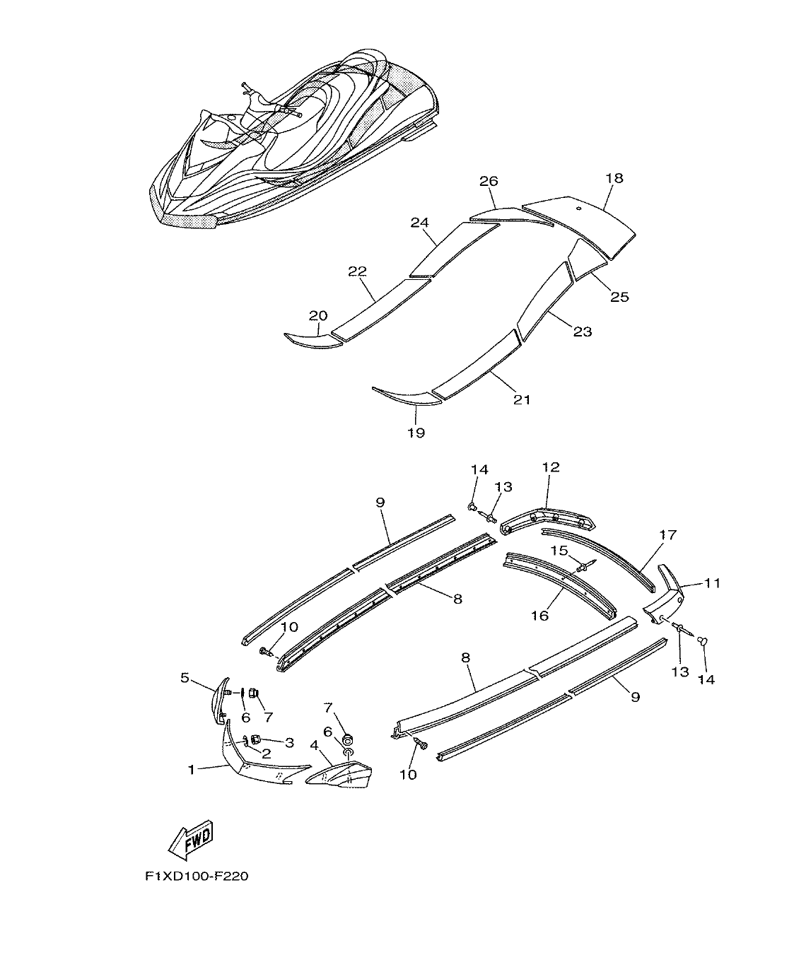 FX1100-F – section 22 GUNWALE & MAT parts diagram